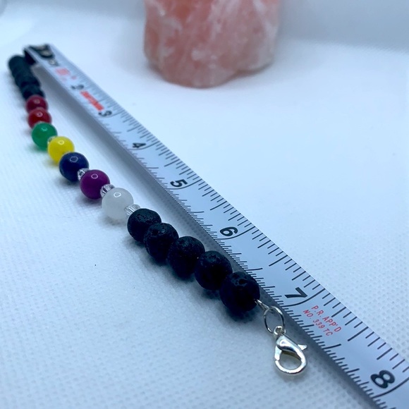 Handmade Semiprecious Stone Lava Stone Chakra Bracelet 7.5” Silver Plated NWOT - Picture 5 of 5